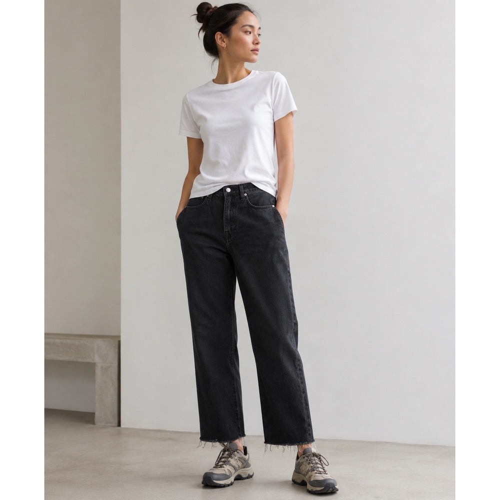 FRAME Le Jane Crop Jeans Womens‎ 27 Maxwell Faded Black Hi Rise Raw Hem Straight